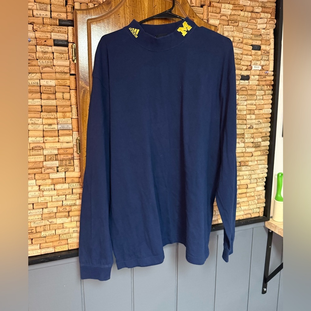 Vintage Y2K Adidas Michigan University mock neck embroidered logo shirt sz XL